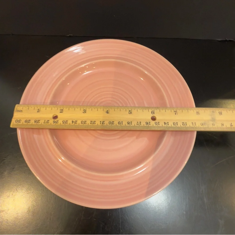 4 Signature Carnivale  Rose Pink 8” Plates Embossed Rings Stoneware Japan Set 4